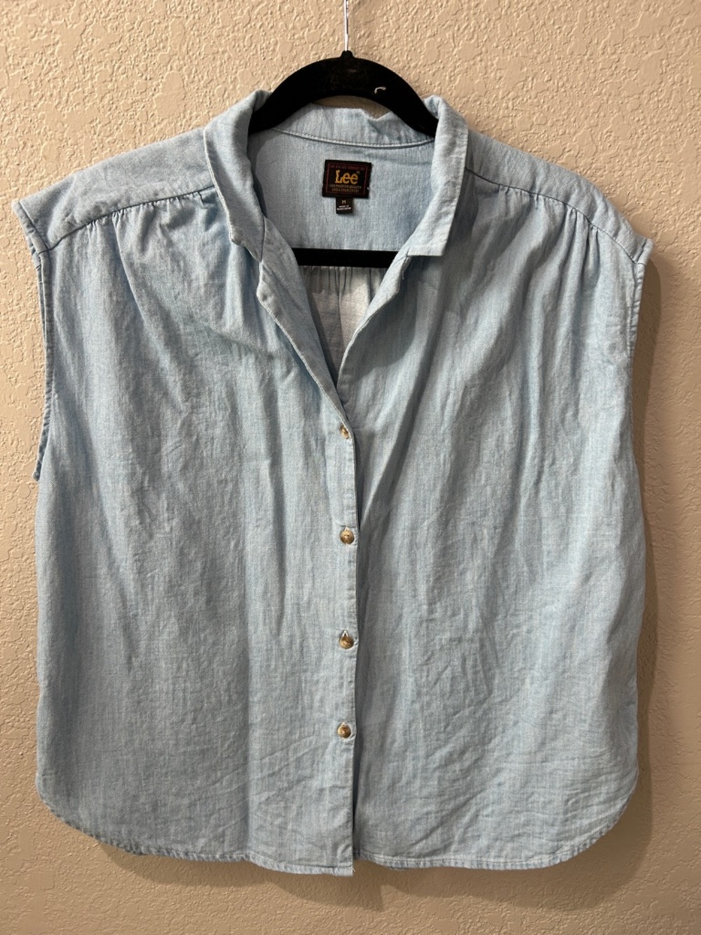Lee Pale Blue Sleeveless Denim Button-Up Blouse
